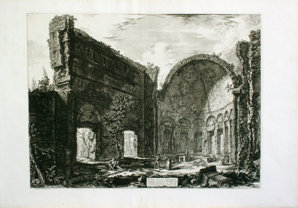 Giovanni Battista Piranesi (1720 - 1778) Avanzi di una Sala appartenente al Castro Pretorio nella Villa Adriana in Tivoli Acquaforte, 442 × 575 mm (lastra), 525 × 740 mm (foglio). I stato su 3, prima dell’aggiunta della numerazione. Hind 114.